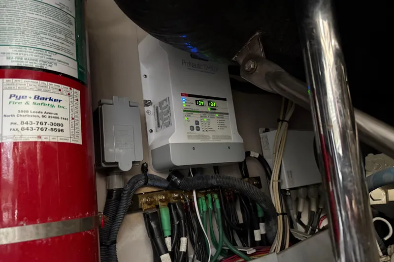  Yacht Photos Pics Electrical panel and fire extinguisher on 2008 Sea Ray 47 Sedan Bridge yacht.