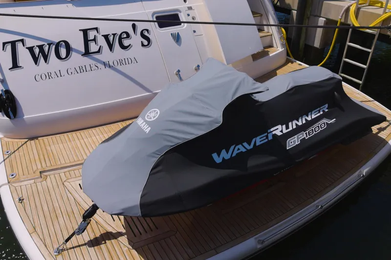  Yacht Photos Pics Fairline Squadron 78 Custom yacht with Yamaha WaveRunner GP1300R on deck, Coral Gables, Florida.