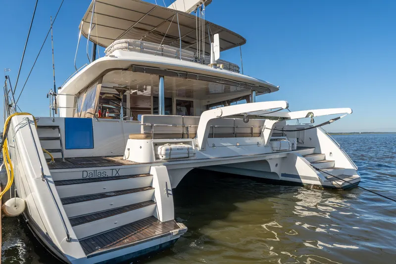 Worth The Wait Yacht Photos Pics Luxury Lagoon 560 catamaran, 2012 model, docked in Dallas, TX, with spacious deck.