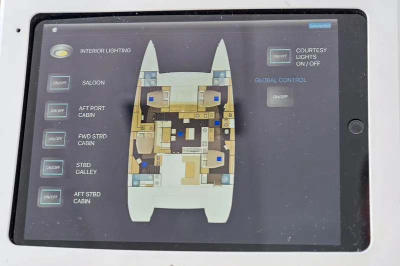 Worth The Wait Yacht Photos Pics Touchscreen control panel for 2012 Lagoon 560 yacht interior lighting and cabin management.