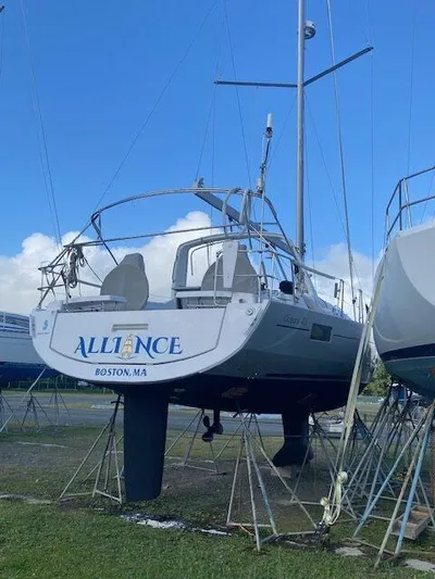  Yacht Photos Pics 2017 Beneteau Oceanis 41.1 sailboat on stands, named "Alliance," in Boston, MA.