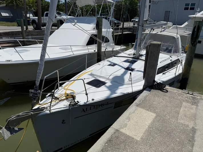  Yacht Photos Pics 2017 Beneteau Oceanis 41.1 sailboat docked at a marina.