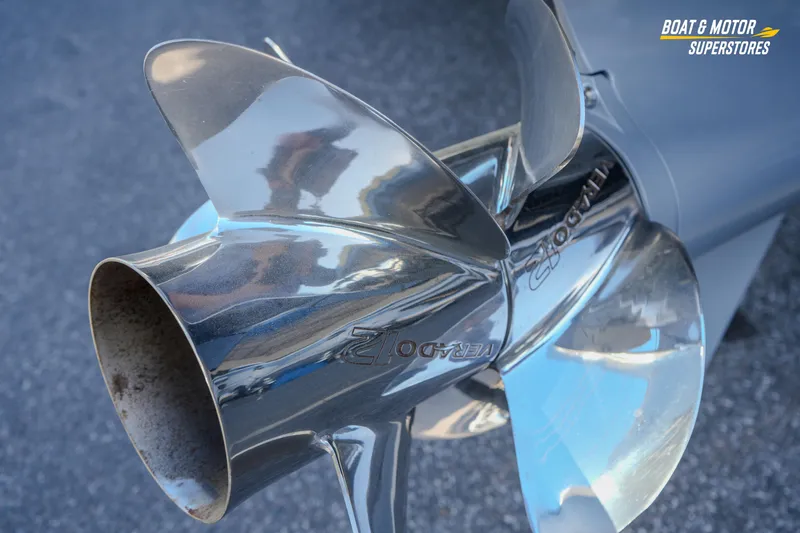  Yacht Photos Pics Close-up of a shiny boat propeller on a 2023 HCB 39 Speciale.