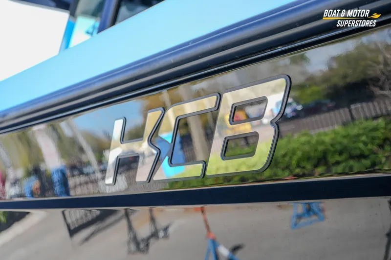  Yacht Photos Pics Close-up of 2023 HCB 39 Speciale logo on boat exterior.