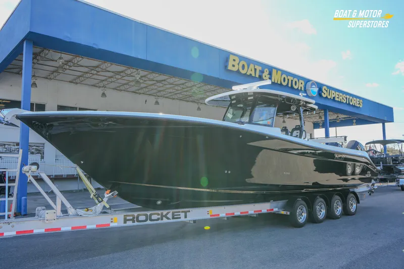  Yacht Photos Pics 2023 HCB 39 Speciale boat on trailer at Boat & Motor Superstores.