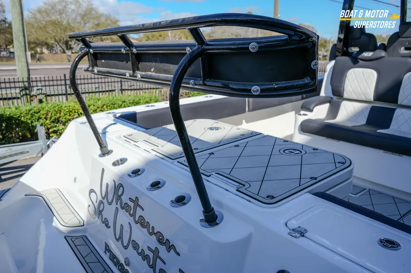  Yacht Photos Pics 2023 HCB 39 Speciale boat interior with seating and rod holders.