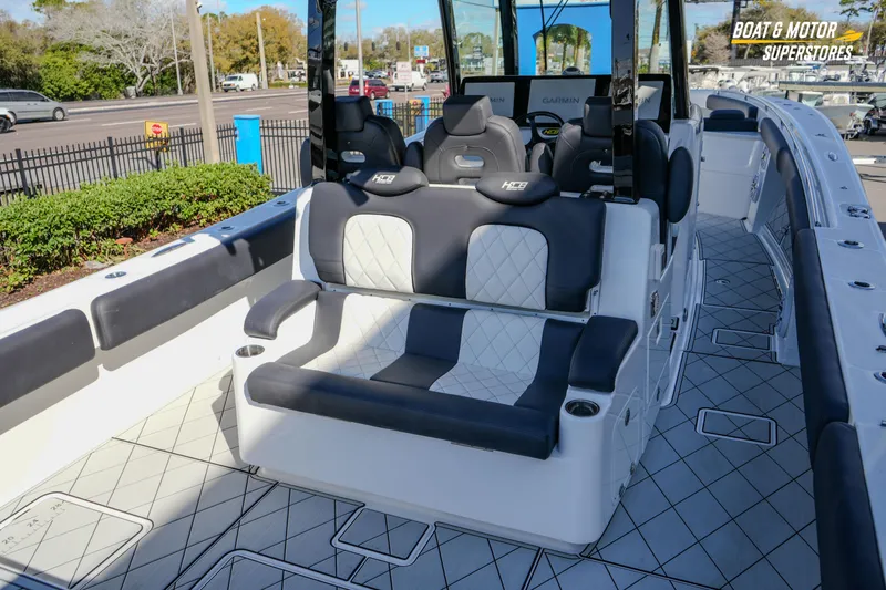  Yacht Photos Pics 2023 HCB 39 Speciale boat interior with luxurious seating and modern design.