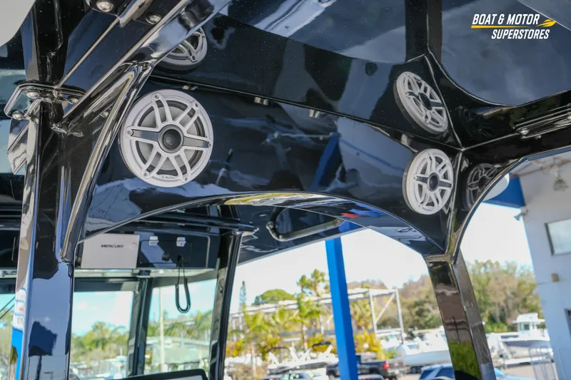  Yacht Photos Pics 2023 HCB 39 Speciale boat with premium audio system and sleek black design.