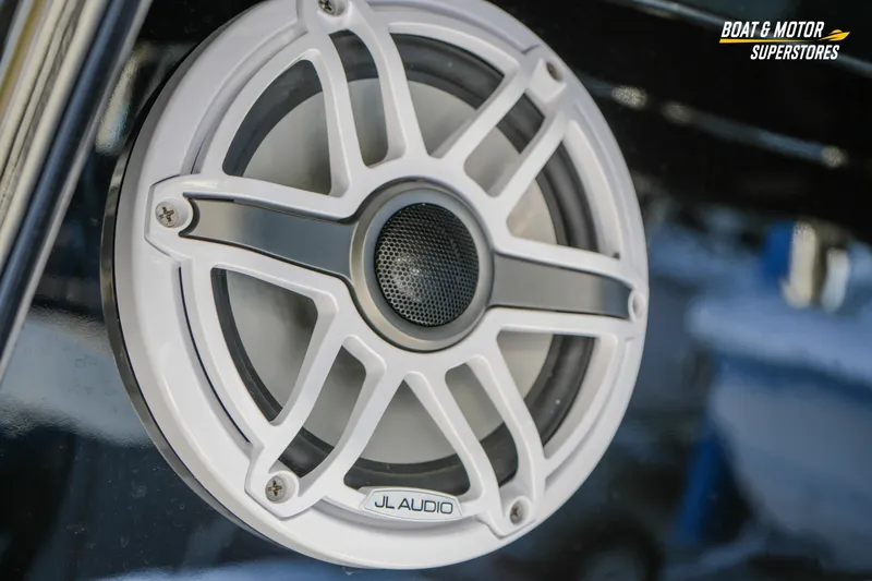  Yacht Photos Pics Close-up of JL Audio speaker on 2023 HCB 39 Speciale boat.