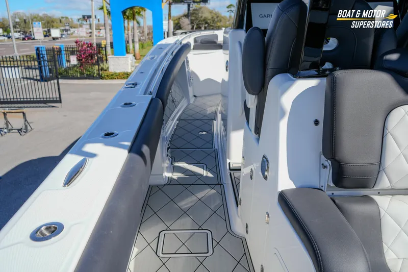  Yacht Photos Pics 2023 HCB 39 Speciale boat interior with sleek seating and modern design.
