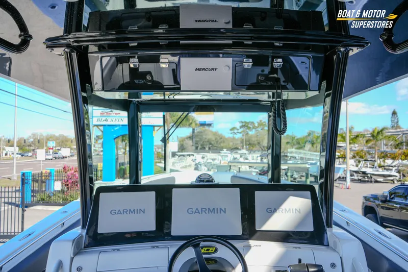  Yacht Photos Pics 2023 HCB 39 Speciale boat dashboard with Garmin navigation displays.