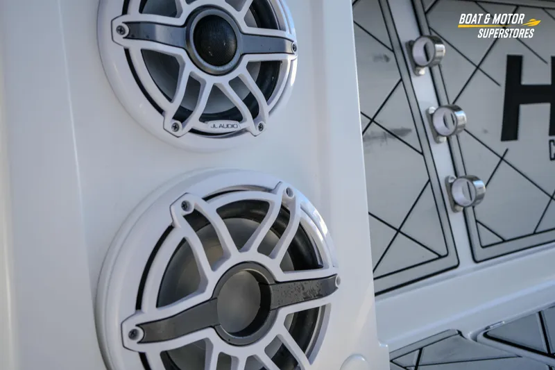  Yacht Photos Pics 2023 HCB 39 Speciale boat featuring JL Audio speakers and sleek design elements.