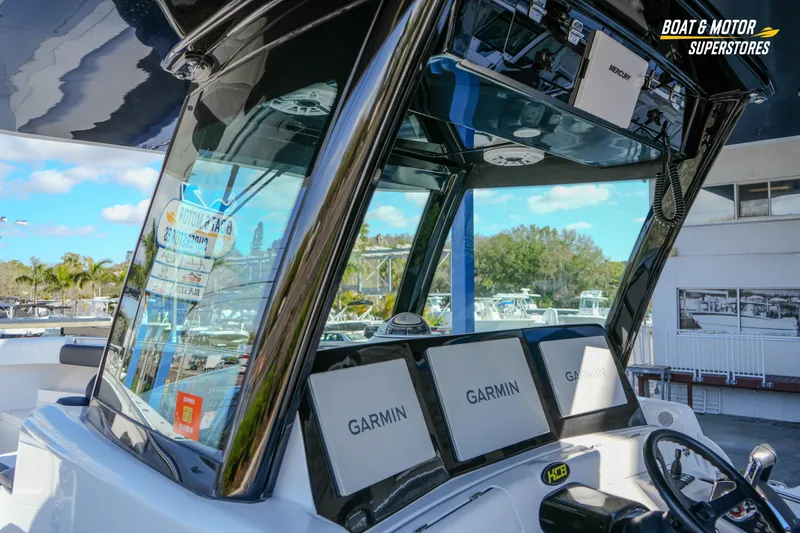  Yacht Photos Pics 2023 HCB 39 Speciale boat dashboard with Garmin displays at Boat & Motor Superstores.