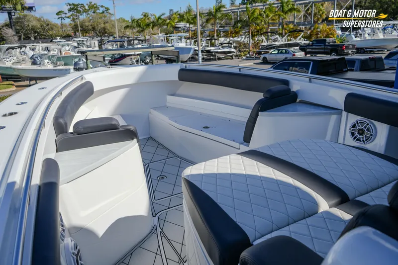  Yacht Photos Pics 2023 HCB 39 Speciale boat interior with luxurious seating and modern design.