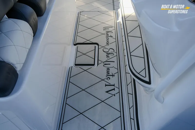  Yacht Photos Pics 2023 HCB 39 Speciale boat interior with custom flooring design, "Whatever She Wants IV."