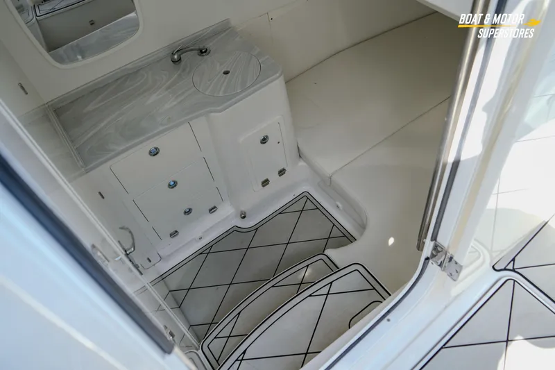  Yacht Photos Pics Interior of 2023 HCB 39 Speciale boat, featuring sleek cabinetry and modern design.