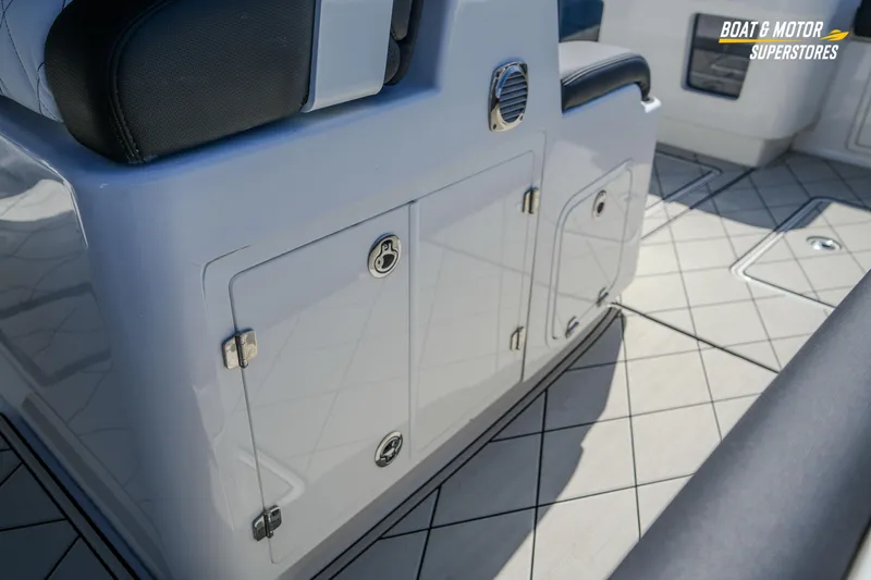  Yacht Photos Pics 2023 HCB 39 Speciale boat interior with storage compartment and seating.