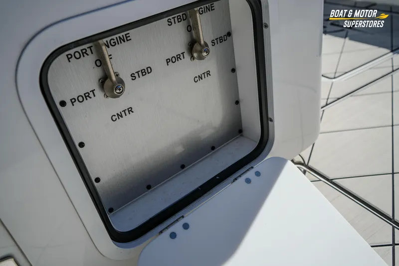  Yacht Photos Pics Control panel on 2023 HCB 39 Speciale boat, featuring engine switches.