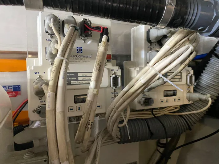  Yacht Photos Pics Engine control system in a 2006 Azimut 50 yacht, featuring multiple cables and connectors.