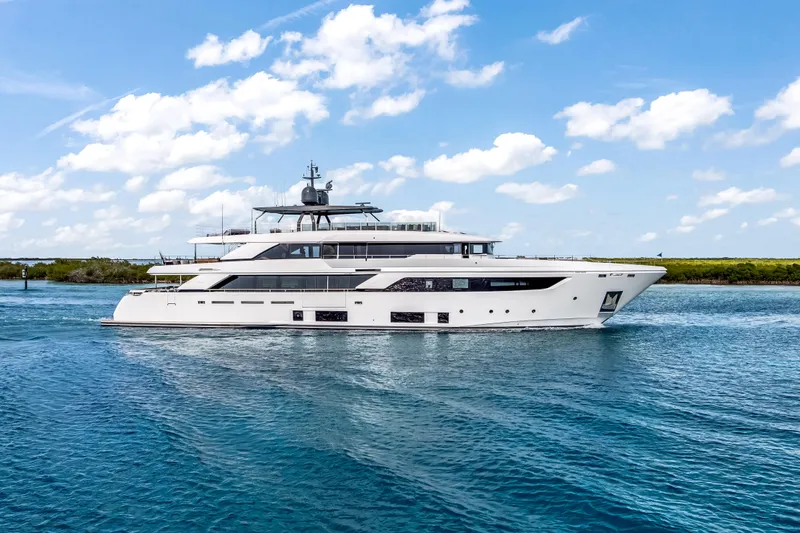 Navetta Yacht Photos Pics Luxurious 2023 Custom Line NAVETTA 42 yacht cruising on a sunny day.