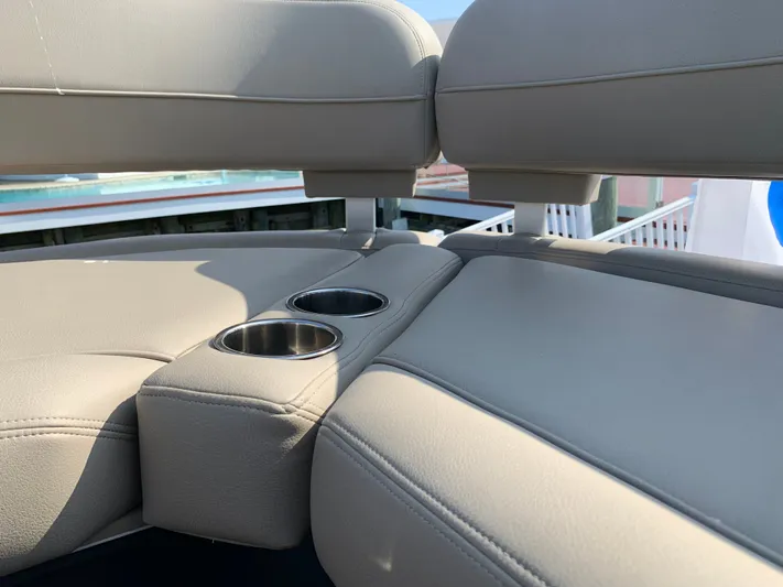  Yacht Photos Pics Interior of 2019 Silverton 4100 SC with beige leather seating.