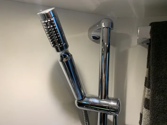  Yacht Photos Pics Chrome shower head in Silverton 4100 SC, 2019 model.
