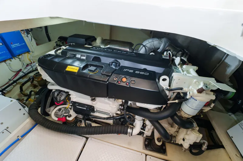 Happy Daze IV Yacht Photos Pics Engine room of 2017 Tiara Yachts C53 Coupe with Volvo Penta IPS 950 engine.