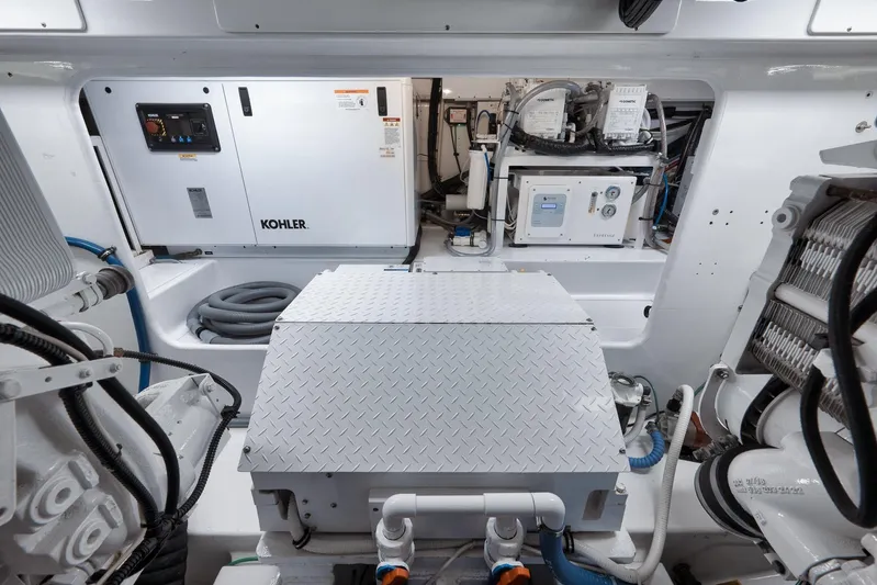 Pistol Yacht Photos Pics Engine room of a 2002 Weaver 60 Convertible yacht with Kohler generator.