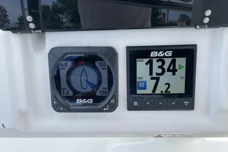 Mojito Yacht Photos Pics B&G navigation instruments on 2016 Lagoon 52 F, displaying wind speed and angle.