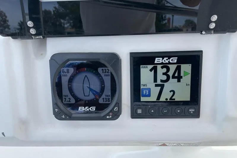Mojito Yacht Photos Pics B&G navigation instruments on 2016 Lagoon 52 F, displaying wind angle and speed.