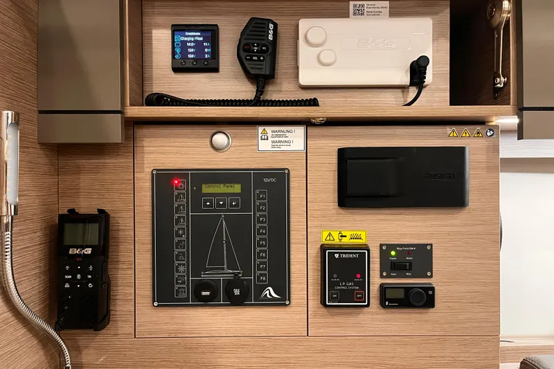 Mdr 388 #305 In Stock Yacht Photos Pics Control panel of 2023 Hanse 388 yacht with navigation and communication equipment.