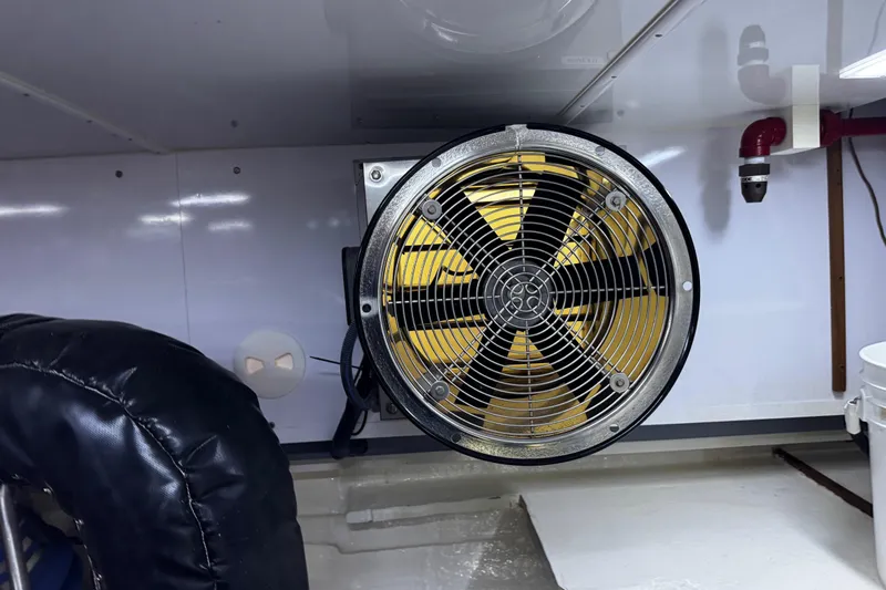 Atlantis Yacht Photos Pics Ventilation fan in the engine room of a 1996 Hershine Benship 87 yacht.