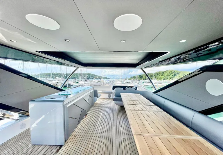  Yacht Photos Pics Luxurious Sunseeker 88 Yacht 2022 interior with sleek design and spacious seating area.