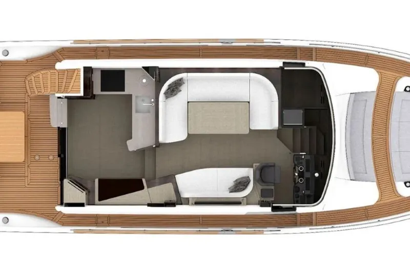  Yacht Photos Pics Top view of 2024 Absolute NAVETTA 52 yacht interior layout, featuring modern design and spacious living areas.