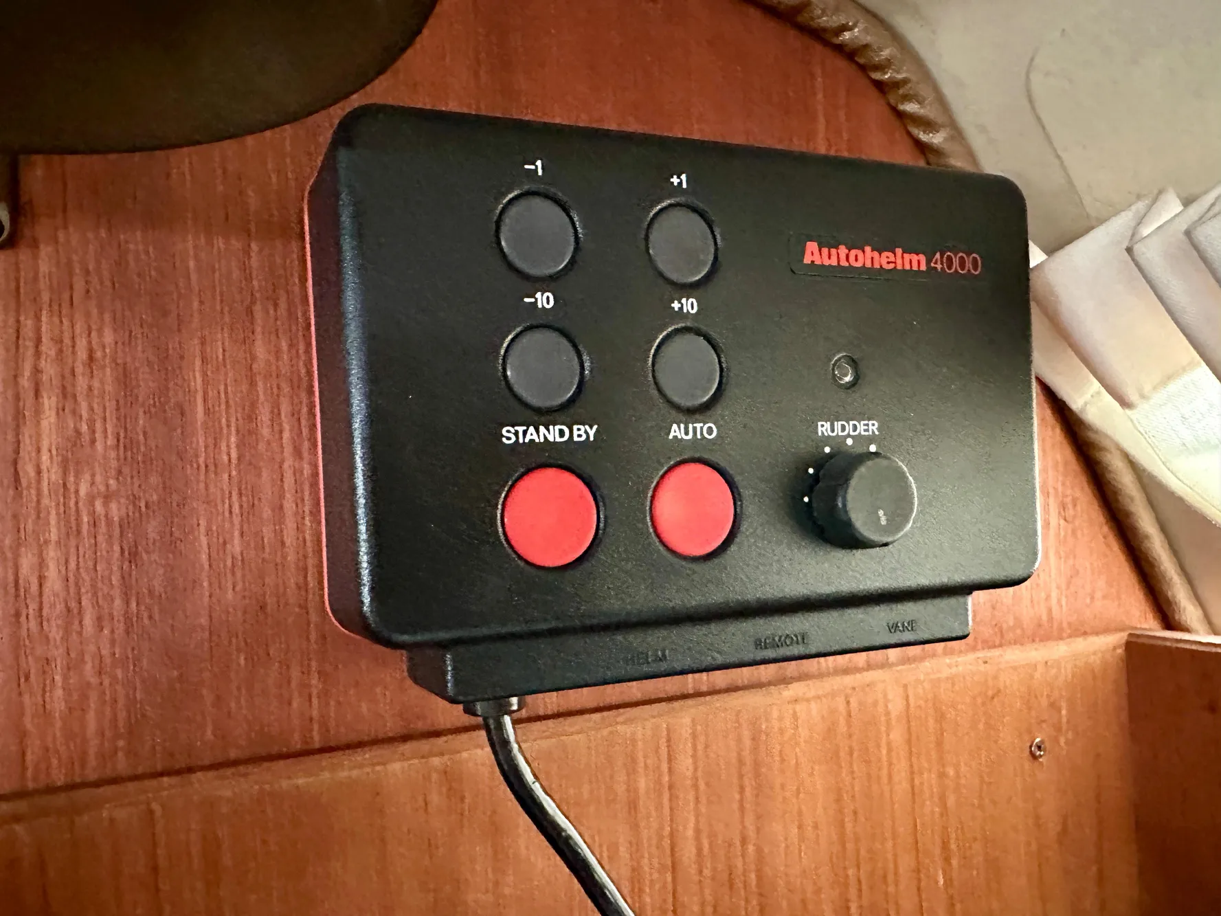 Autopilot control on Catalina 34 sailboat, year 1987.