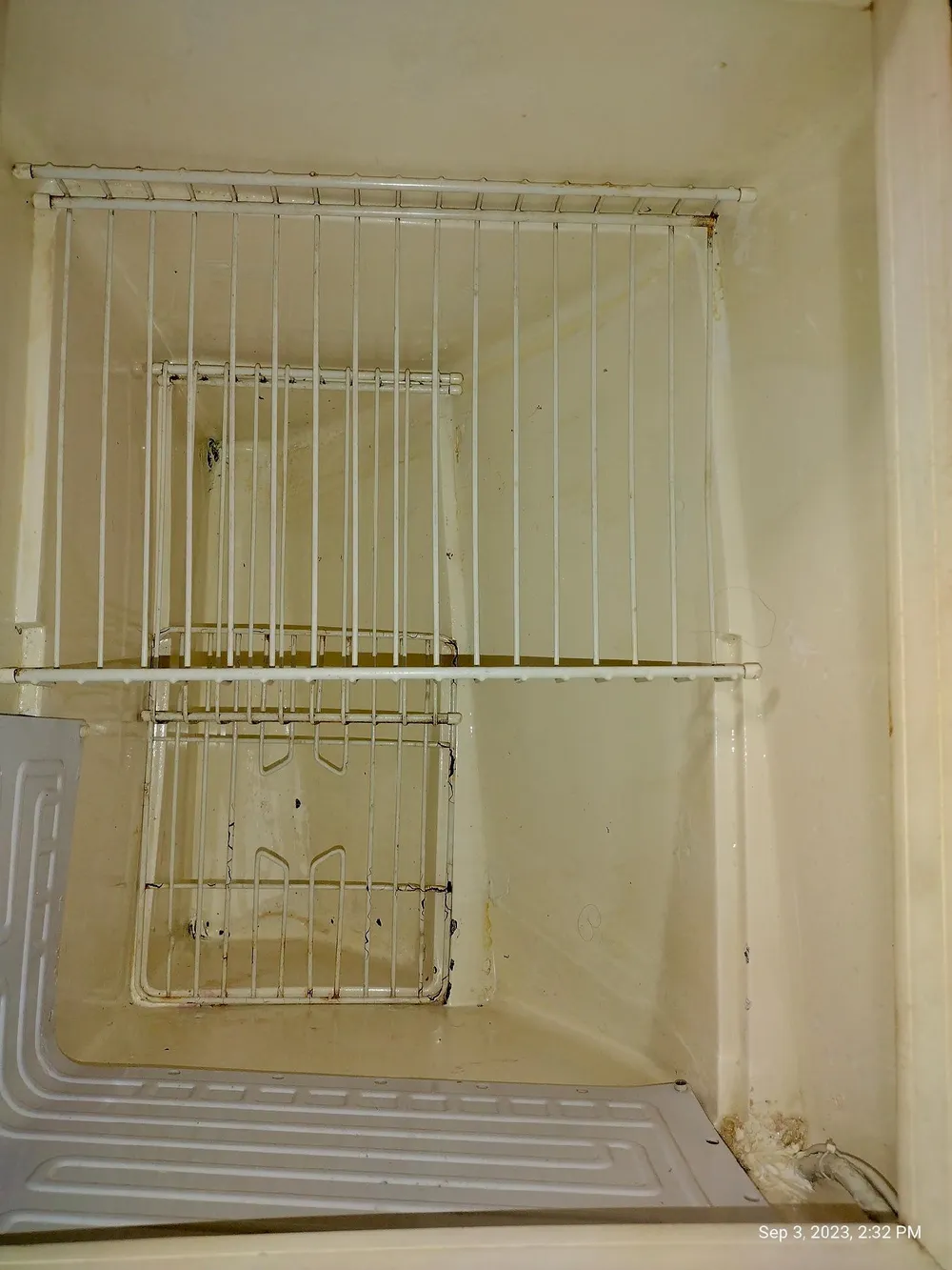 Interior of a 1987 Catalina 34 refrigerator.