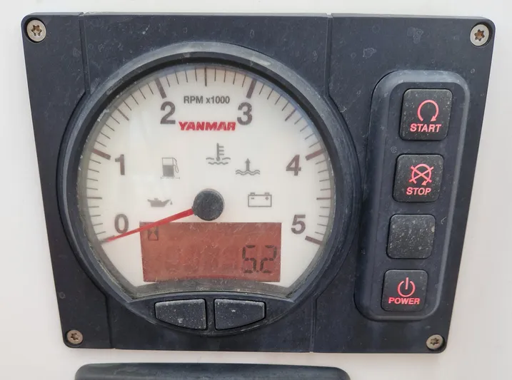  Yacht Photos Pics Yanmar engine control panel on a 2020 Hanse 458 sailboat, displaying RPM and control buttons.