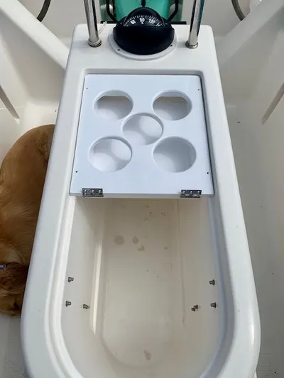 Mockingbird Yacht Photos Pics Cockpit of 2001 Dufour Gib'Sea 43 sailboat with compass and cup holder.