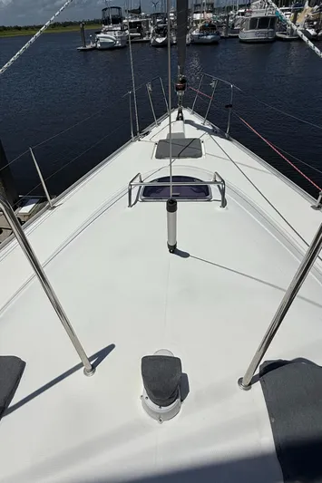 Mockingbird Yacht Photos Pics Deck view of 2001 Dufour Gib'Sea 43 sailboat docked at marina.