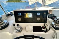 Control panel of a 2010 Privilege 515 yacht with navigation instruments.