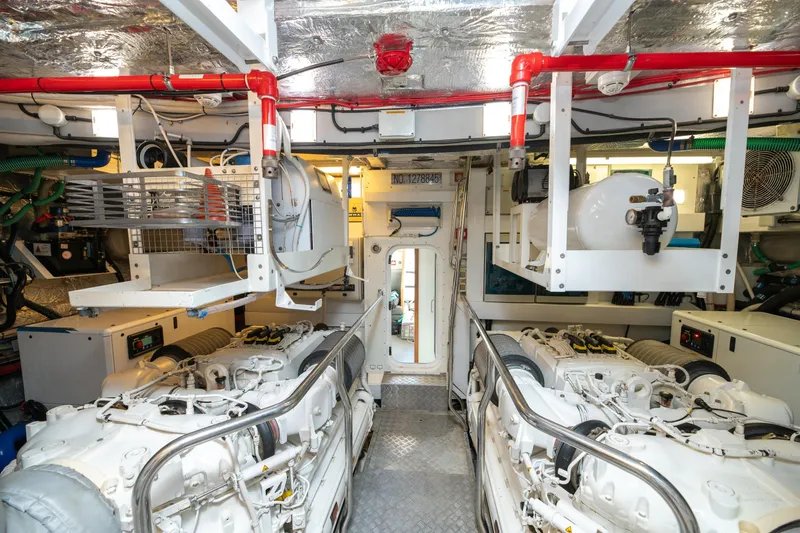  Yacht Photos Pics Engine room of 2017 Sunseeker 86 Yacht, featuring dual engines and advanced equipment.
