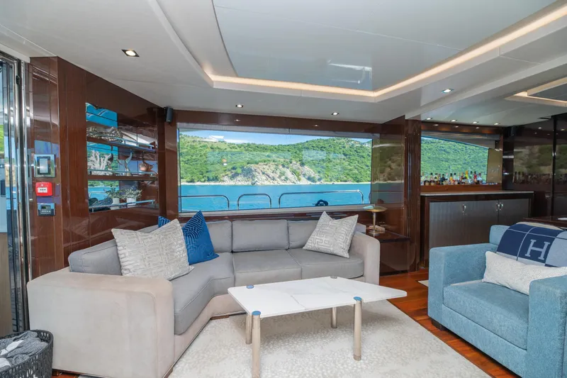  Yacht Photos Pics Luxurious interior of 2017 Sunseeker 86 Yacht with scenic ocean view.