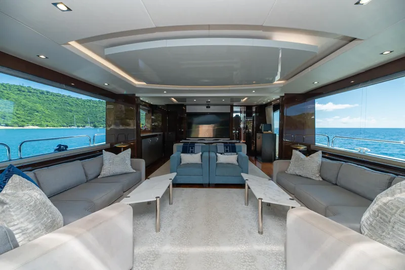  Yacht Photos Pics Luxurious interior of 2017 Sunseeker 86 Yacht with ocean view and elegant seating.