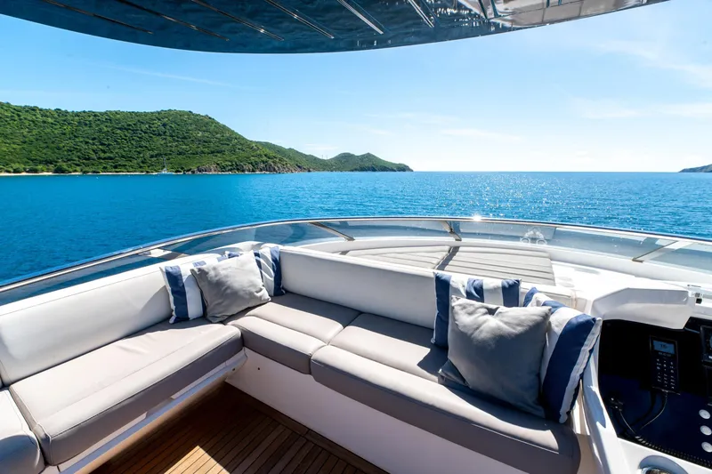  Yacht Photos Pics Luxurious 2017 Sunseeker 86 Yacht with scenic ocean view and plush seating.