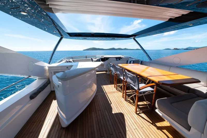  Yacht Photos Pics Luxurious 2017 Sunseeker 86 Yacht deck with ocean view and elegant seating.