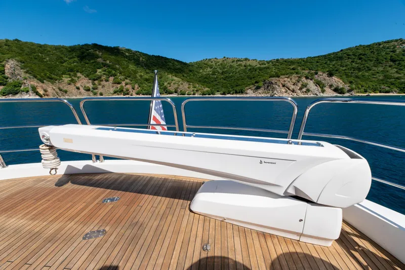  Yacht Photos Pics Sunseeker 86 Yacht 2017 deck with scenic ocean and island view.