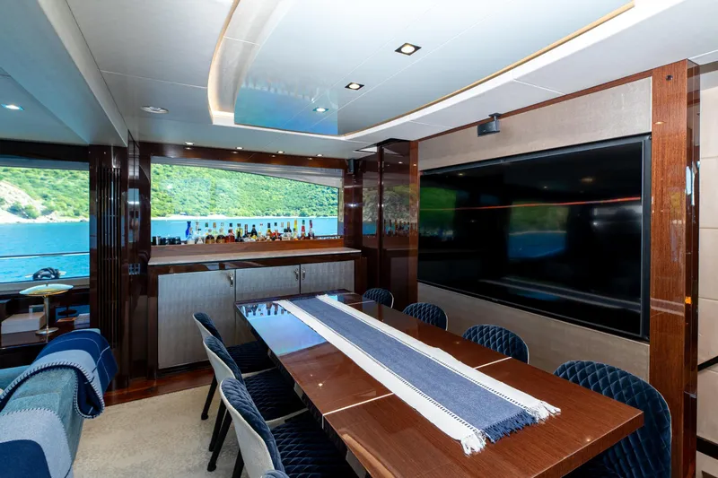  Yacht Photos Pics Luxurious interior of 2017 Sunseeker 86 Yacht with dining area and scenic views.