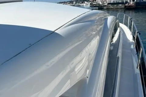  Yacht Photos Pics 2011 Pershing 50.1 yacht, sleek design, docked at marina.