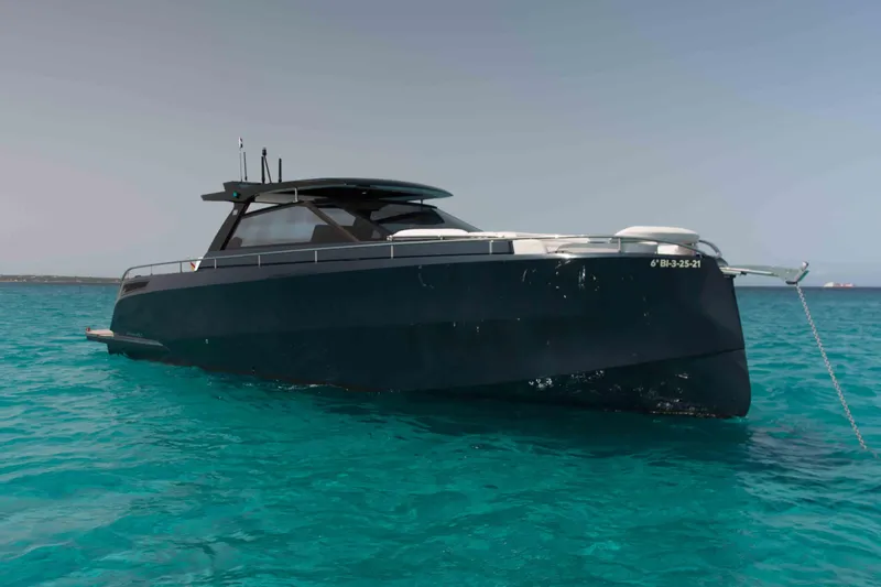 Celebrate Life Yacht Photos Pics Steeler Bronson 50 yacht, 2021 model, anchored in clear turquoise waters.