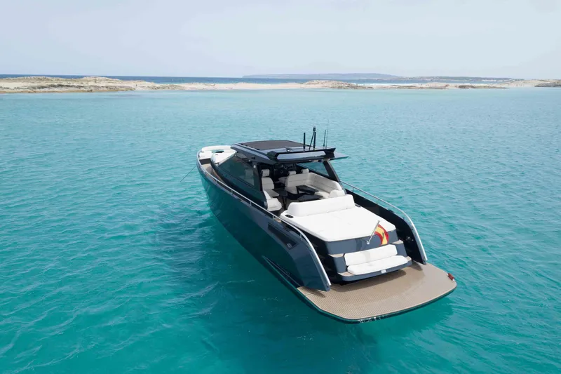 Celebrate Life Yacht Photos Pics Luxury Steeler Bronson 50 yacht cruising in clear blue waters, 2021 model.